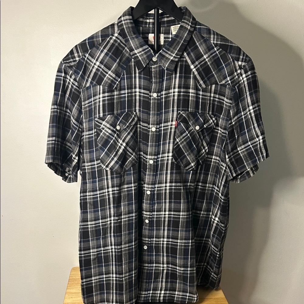 Levi's Navy and White Plaid Button-Down Shirt
